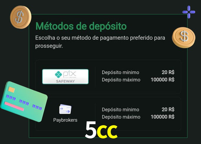 O cassino 5cc oferece uma grande variedade de métodos de pagamento